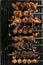 Set of Shish Kebabs or Barbecue Shashlik Collection on Fire Charcoal Background
