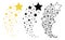 Set of shooting stars. Collection of stars silhouette. Vector illustration of a flying star. Black and white drawing