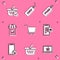 Set Shopping basket with check mark, Price tag New, Free, Mobile and shopping cart, and icon. Vector