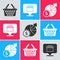 Set Shopping basket, Online shopping concept and Money and diagram graph icon. Vector