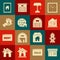 Set Shopping building or market store, Fire hydrant, House, Table lamp, Globe with house symbol, Realtor, Tablet and