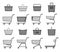 Set of shopping trolleys and shopping baskets. Isolated on white background.