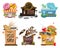 Set of shops. A collection of small cartoon shops with a sign. Stylized trade counters. Vector illustration.