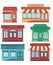 Set of shops. A collection of small cartoon shops with a sign. Stylized trade counters. Vector illustration.