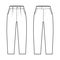 Set of Short capri pants technical fashion illustration with calf length, normal waist, high rise, slashed, flap pocket