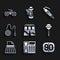 Set Short or pants, Telephone handset, 90s Retro, Lollipop, typewriter, Yoyo toy, Fountain pen nib and Gamepad icon