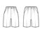 Set of Shorts Bermuda dress pants technical fashion illustration with above-the-knee length, single pleat, low waist