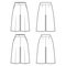 Set of Shorts Bermuda dress pants technical fashion illustration with knee length, normal low waist rise, slashed pocket