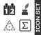 Set Sigma symbol, Calendar, Triangle math and Feather and inkwell icon. Vector