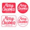 Set sign stamp typography Merry Christmas and Happy New Year on rectangular and round. Hand drawn lettering inscription