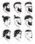 Set of silhouette bearded men faces hipsters style