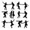 Set silhouette dancing people in a retro swing isolated. People in 40s or 50s style dancing Vector illustration