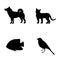 Set silhouette of dog, cat, fish, bird icons elements, vector illustration