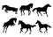 A set of silhouette of running and jumping beautiful horses.
