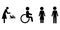 Set with silhouette signs people. Disabled person. Changing table sign. Vector icon. Stock image