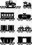 Set of silhouette toys railway in a flat style