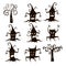 Set of silhouette trees and stumps icons