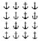 Set of silhouettes of anchors, vector illustration