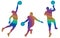 Set of silhouettes of basketball players from colored dots. Isolated vector images