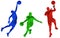 Set of silhouettes of basketball players on white background.