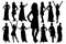 Set of silhouettes of beautiful model girls in different poses. Vector.