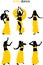 Set of silhouettes of belly dancers in yellow bedlah