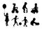 Set of silhouettes of children playing