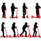 Set of silhouettes of children riding on scooters