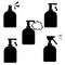 Set of silhouettes of containers with disinfectants or antiseptics, hand washing and surface treatment