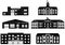 Set of silhouettes different buildings on white background in flat style. Fire station, police department