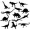 Set of silhouettes of dinosaurs vector