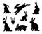 Set of silhouettes of Easter bunnies