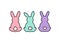 A set of silhouettes of Easter bunnies sitting with their backs.
