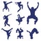 Set of silhouettes of eight dancing guys