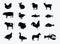 Set of silhouettes of farm animals. Collection of stylized meat animals and fish. Set of black farmer logos.