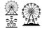 Set of silhouettes Ferris Wheel from amusement park, illustrations