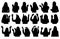 Set of silhouettes of girl clapping palms, welcome, waving hands. Vector illustration