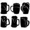 Set of silhouettes of glass mugs with beer, foamy drink in a high glass with a handle