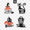 Set of silhouettes Halloween icons with quote for party decoration and cutting sticker