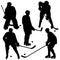 Set of silhouettes of hockey player.