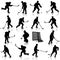 Set of silhouettes of hockey player. Isolated on