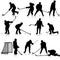 Set of silhouettes of hockey player. Isolated on