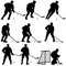 Set of silhouettes of hockey player Isolated on white