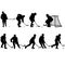 Set of silhouettes of hockey player on white background