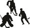 Set of silhouettes Ice hockey player flat vector illustration. Adult young man in uniform holding hockey stick cartoon character.