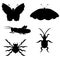 Set of silhouettes of insects. vector illustration. Drawing by hand.