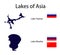Set of silhouettes of the lakes of Asia vector