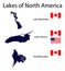 Set of silhouettes  of the largest lakes of North America  vector