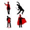 Set of silhouettes of magicians doing tricks