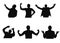Set of silhouettes of man looking up, meditating, welcoming, having fear and showing muscles